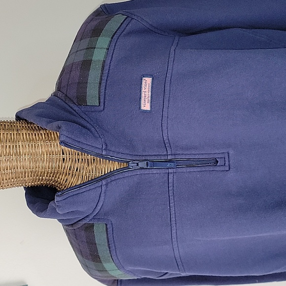 Vineyard Vines Plaid Shep Shirt Blue Green 1/4 Zip Pullover Sweatshirt sz3X BinF - Picture 2 of 7